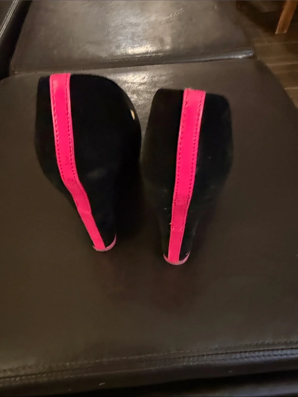 Shiekh Black Suede Wedge Pumps with Hot Pink Trim